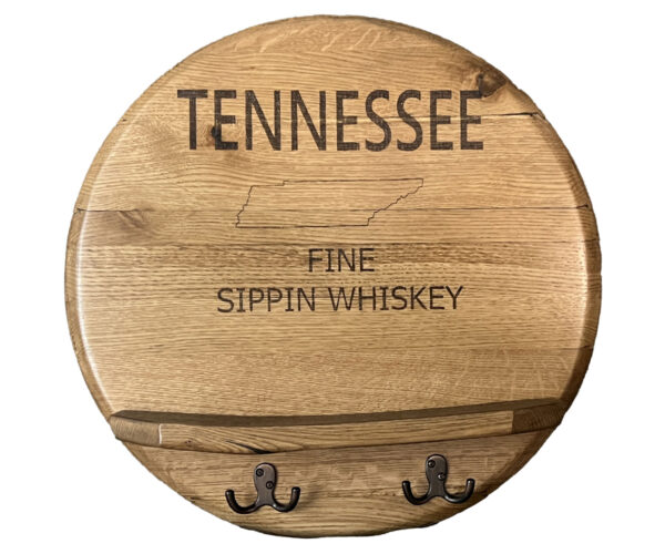 Whiskey Barrel Lid Engraved With Shelf